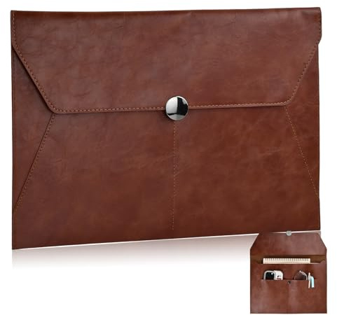 Dokumententasche A4 Pu Leder, A4 PU Leder Umschlag Dokumente, 34x24cm, Wasserdichte, Multifunktion Ordner Schreibwaren Tasche mit Magnetverschluss