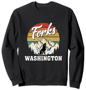 Forks Washington Forest Wolf And Mountains Vintage Retro Sweatshirt
