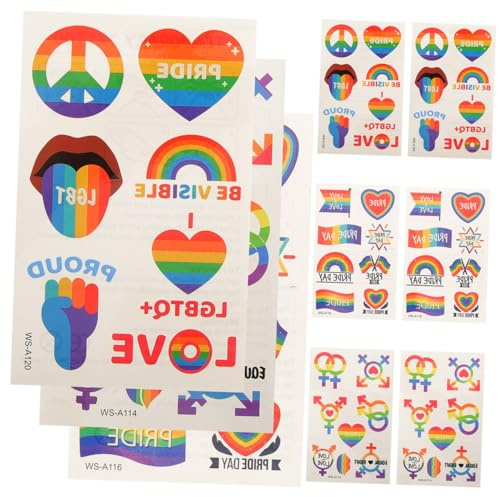 WRITWAA 9 Bögen Temporäre Pride-aufkleber, Regenbogen-gesichtsaufkleber für Gastgeschenke