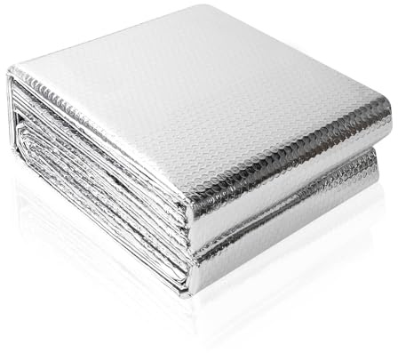 Dripex Radiator Foil Insulation 1m x 5m, 3mm Reflective Thermal Barrier | Aluminised Bubble Foil Insulation with 12 Adhesive Pads, Easy to Cut and Fit, Suits Radiators, Roofs, Windows and Vehicles