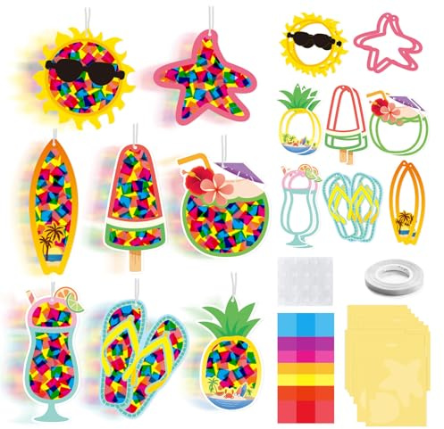 Gemejutor Fensterbilder Basteln Kinder Sommer – 16 Eiscreme Bastelset DIY Fensterbilder aus Papier mit Selbstklebender Folie, Sommer Basteln Kinder Fensterdeko Kindergarten Schule
