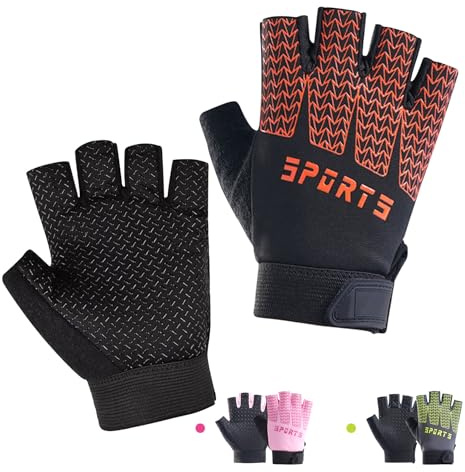 Gants de cyclisme pour enfants, garçons et filles, légers, respirants, antidérapants, avec rembourrage au niveau de la paume, parfaits pour le vélo, la trottinette et les jeux en plein air (orange, M)