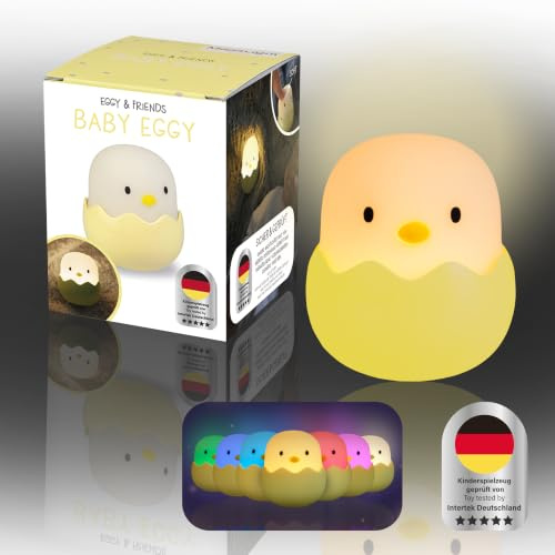 MegaLight LED Nachtlicht Kinder | Nachtlicht Baby ohne verschluckbare Kleinteile | Stilllicht dimmbar Touch | Nachtlampe USB Aufladung | Baby Eggy Einzelartikel in GELB
