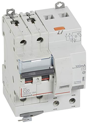 Legrand 411173 Disjoncteur différentiel monobloc DX³6000 10kA arrivée haute et départ bas à vis, 2P, 230V à 400V, 20A typeAC, 300mA
