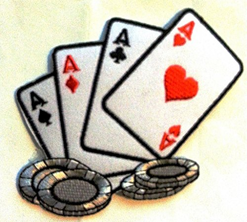 B2see Aufnäher Poker Spielkarten Ass, Bügelbild Patch für Kleidung, 10 cm, Schwarz-Rot-Weiß (4 ASSE)