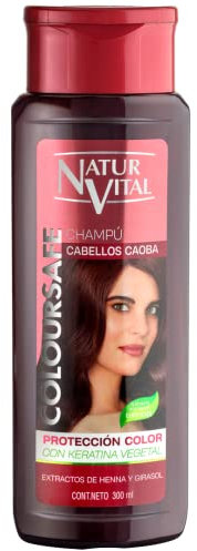 NaturVital - Champú ColourSafe Cabellos Caoba, Sin Parabenos ni Siliconas, Champú Colorante para Pelo Teñido o Natural, con Keratina Vegetal, Aporta Brillo y Protege el Color, 300 ml