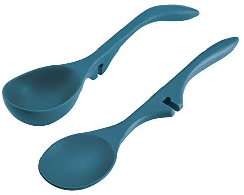 Rachael Ray 46834 Set di Utensili da Cucina antiaderenti e Gadget, Cucchiaio, mestolo Pigro, 2 Pezzi, Grigio Sale, Silicone, Blu Marino