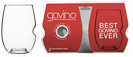 Govino Shatterproof Plastic Wine Glasses – Unbreakable Reusable Stemless BPA Free Tritan Glass Set with Signature Thumb Notch, Dishwasher Safe, 16oz/473ml, 2 Pack