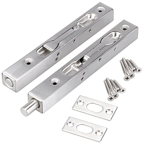 IGNPION Pack of 2 Door Flush Bolt Latch Lock Concealed Door Bolt Security Lever Action 304 Stainless Steel Brushed Slide Latch with Strike and Screws - Perfect for Wooden French Doors (15cm in Length)