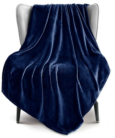 Exclusivo Mezcla Extra Large Fleece Throw Blanket for Couch, Sofa, 300GSM Super Soft and Warm Blankets, Navy Blue Throw All Season Use, Cozy, Plush, Lightweight, 127x178 CM