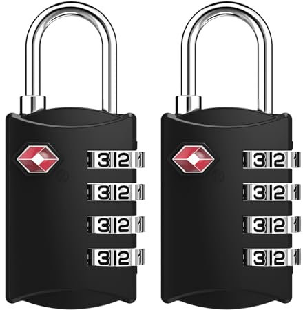 ZHEGE Suitcase Locks, TSA Approved Luggage Locks, Small Luggage Padlocks for Travel, Zipper Locks for Backpack, Bag, Tent, 4 Digit Combination Padlock for Gym Lockers (Black, 2Pack)