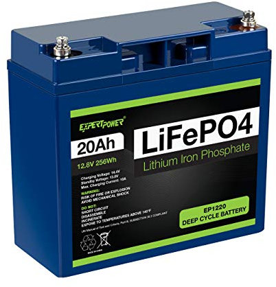 ExpertPower Batería recargable LiFePO4 de litio de 12 V y 20 Ah de ciclo profundo | 2500-7000 ciclos de vida y 10 años de vida útil | BMS integrado | Perfecto para RV, solar, marina, terrestre,
