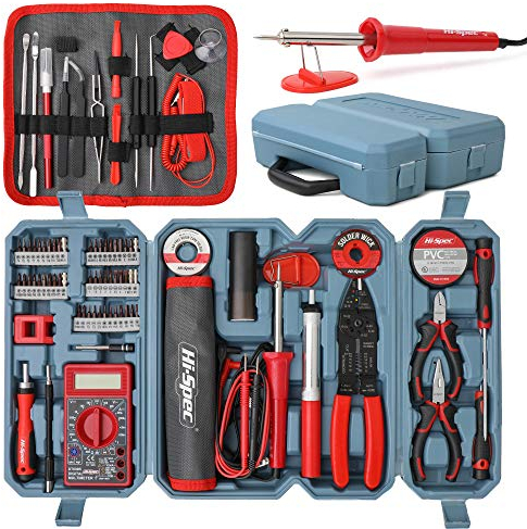 Hi-Spec 90 Piece Electronics & Soldering Repair Tool Set Kit with Multimeter. for PCBs, Electrical Circuits, Computers, Gadgets & Drones. All in Portable Box Case