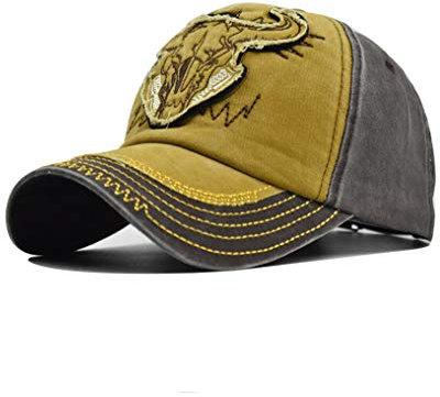 XibeiTrade Vintage Bull Stickerei Baseball Cap Herren Damen Baumwolle Outdoor Street Golf Hut Gr. M, gelb
