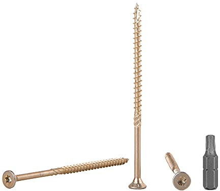 Confezione da 200 viti per legno in acciaio zincato giallo 5,0 x 100 mm, testa Torx, tipo 17, testa svasata, viti per legno e truciolato