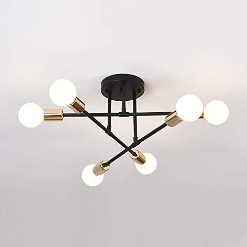 Comely Lámpara de Techo Vintage, E27 6 Luces Lampara Industrial Techo Negro, Creativo Plafon Techo Modernas para Salón, Estudio, Dormitorio, Comedor (Sin Bombilla)