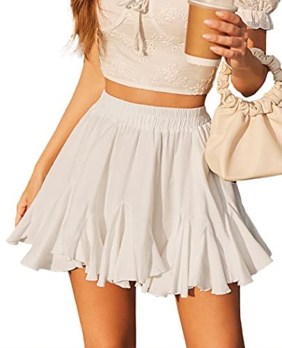 Avidlove White Skirt for Women Ruffle Hem Mini Skirt Flared High Waist Skater Skirts Short Cute Outfits, XXL
