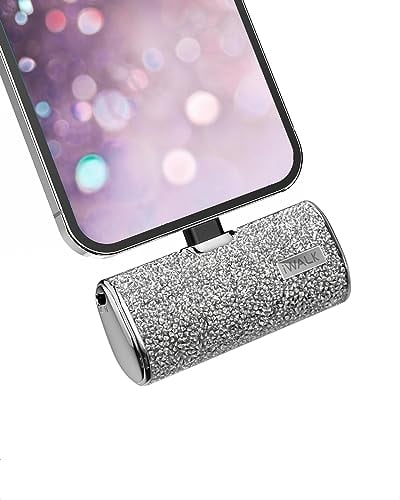 iWALK Small Portable Charger Power Bank 4500mAh Ultra-Compact Cute Shiny Battery Pack Compatible with iPhone 14/13/13 Pro Max/13 Mini/12/12 Mini/12 Pro Max/11 Pro/XS/XR/X/8/7/6/Plus Airpods,Silver