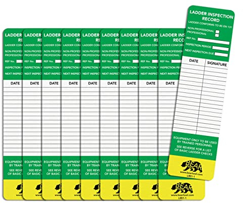 BearTOOLS® Ladder Tags | Weatherproof Inspection Tag Inserts | for Ladder Safety, All Step Sizes (10 Inserts Only)