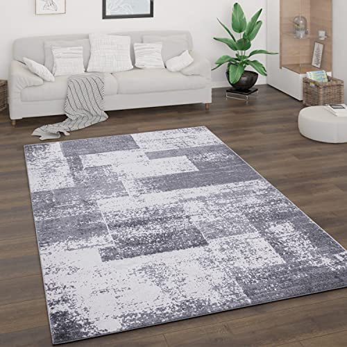 Paco Home Teppich Wohnzimmer Kurzflor Vintage Stil Abstrakt Modernes Geometrisches Rautenmuster Design, Grösse:240x340 cm, Farbe:Grau 2