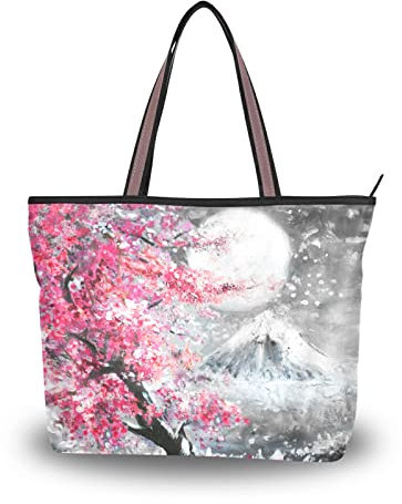 JUMBEAR Sac fourre-tout en toile pour femme, peinture à l'huile japonaise, motif fleurs de cerisier japonais, taille L, a, Medium