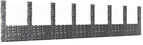 Chenshu Gabionenkorb U-Form mit 8 Säulen, Gabionen Zaun, Steinkorb Gabione, Gabionenwand, Gabionen Pflanzkübel, Gabionen-hochbeet, Eisen 860x20x200 cm