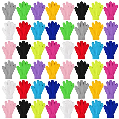 Mototo 48 Paar warme magische Handschuhe für Kinder, dehnbar, volle Finger, gestrickt, für Jungen, Mädchen, Studenten, Fäustlinge, 12 Farben