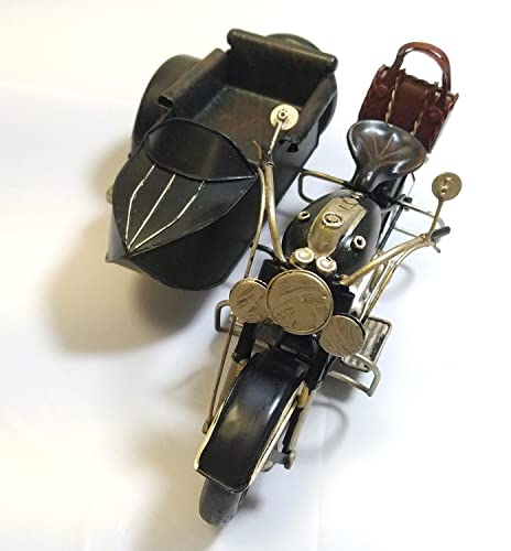 DynaSun Vintage Metall Motorrad mit Beiwagenmodell im Retro Stil, Sammlerstück, Maßstab, Länge 28 cm