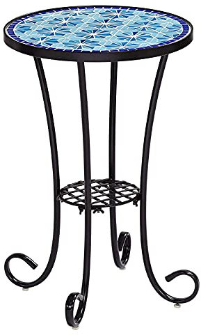 Tavolini, tavolino da esterno con piano piastrellato, tavolo da esterno da 20,8 pollici per cortile, portico, spiaggia, balcone, ponte posteriore, piscina, caffè all'aperto al cope