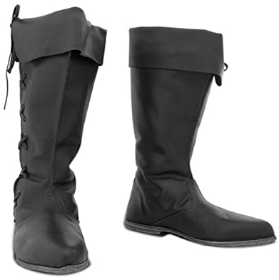GATURA Stivali Vintage Uomo Cavalieri Medievale Punta Piatta Tacco Medio Coscia Finta Pelle PU Vichingo Cavaliere Pirata Allacciare Cowboy Occidentale, 38-48, Nero, 43