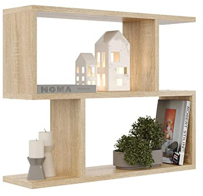 KUBUTKU Dekorativ Wandregal mit 2 Böden 70x55x18 Design Skandinavischer Modern für Wohnzimmer Küche Büro Schlafzimmer Badezimmer Hängeregal Bücherregal (Sonoma Eiche)