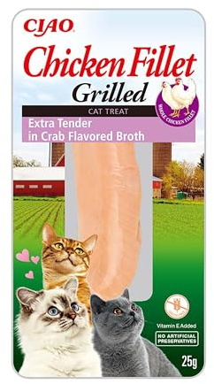 INABA Chicken Fillet Grilled, Katzen Leckerlies mit 92% Huhn, 12x25g | Eine einzige Proteinquelle, Katzenleckerlis ohne Nebenerzeugnisse, ohne Zucker, Huhnchen-Snack für Katzen