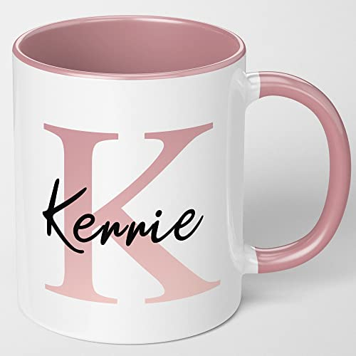 Initial Mug Stylish Initial with Name Personalised Gift 11oz Ceramic Coffee/Tea Cup Birthday, Christmas Day for Mum Mom, Dad, Friends Valentine’s Day Mothers Day Gifts