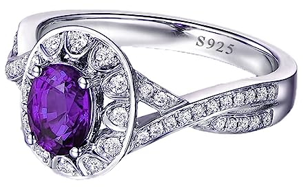 Homxi Anillos Compromiso Mujer Plata de Ley,Anillo Boda 4 Garras con Oval Circonita Púrpura Anillos Plata Mujer Talla 8(48mm)