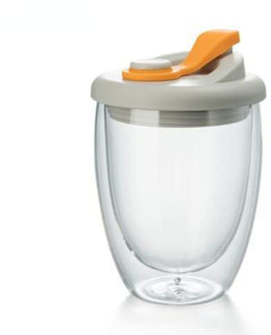 HEXEH glass cup Leak Proof Double Wall Glass Cup Airtight silica gel Lid Insulated Coffee Mug Tea Juice cup Insulated Glass Egg-shaped Cup Drinking Glasses (Size : 450ml, Color : Oranje)