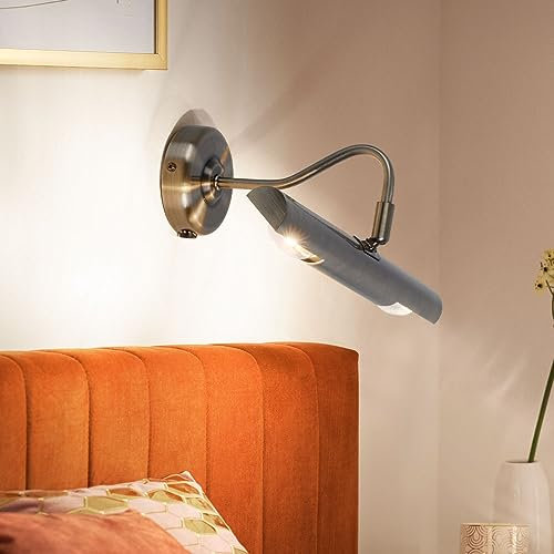 Globo Wandlampe Messing Wandleuchte Innen beweglich Schlafzimmer Lampe Wand Bilderleuchte zum verstellen, Metall Messing, 2x E14, LxT 36x21