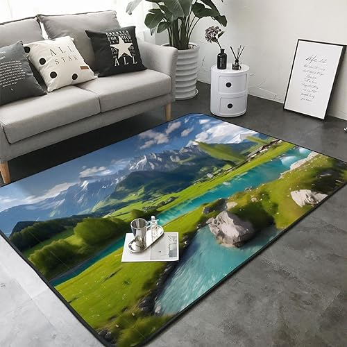Highland Lake Landschaft Wohnzimmer Teppich Luxus Teppich für Schlafzimmer Spielzimmer Küche Flur, waschbarer Teppich 203 x 147 cm