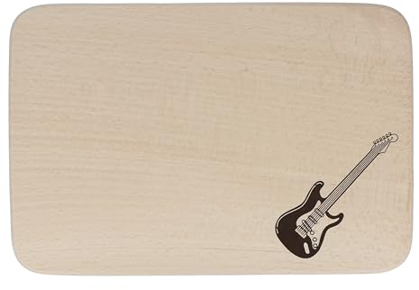 Schneidebrett aus Buchenholz mit musikalischen Motiven (E-Gitarre)