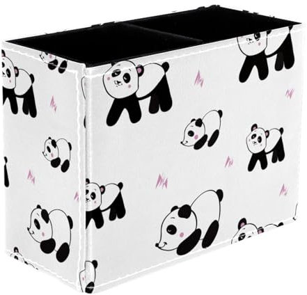 VAPOKF Odd Panda Pot à crayons pour bureau, 2 compartiments - Pot à crayons - Rangement pour pinceaux de maquillage - Organiseur de fournitures de bureau pour la maison et le bureau