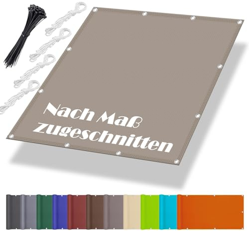Sonnenschutz Terrasse 3.5x6.5M, Markisenstoffe Meterware im Viele Größe und Farben, Balkon Sonnenschutz inkl Befestigungsseile, UV-Schutz, Wetterfest für Garten Balkon, Khaki