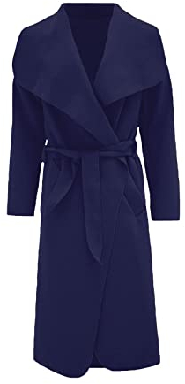 MMK® Women’s Long Waterfall Italian Duster Trench Coats - Ladies Winter Wear Long Sleeve French Belted Oversized Jacket (Navy, 12-14)