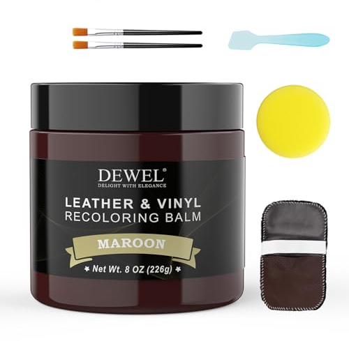 DEWEL Kit Réparation Cuir 200g Marron Rouge Peinture Cuir, Renovateur Cuir, Couvrir Les Fissures, Rayures et Décolorations sur Le Cuir, pour Canapés,Sièges d'auto, Sacs,Vêtements