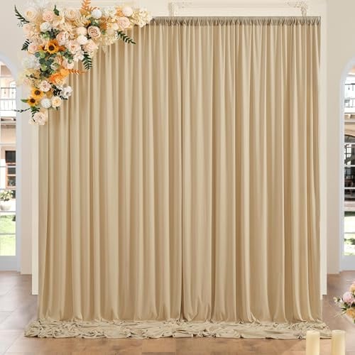 3x3 m Beige Vorhang für Kulissen, Party-Hintergrund Vorhang Beige Hochzeit Hintergrund, Polyester Hintergrund Vorhänge für Geburtstag Baby Dusche Taufe Brautdusche