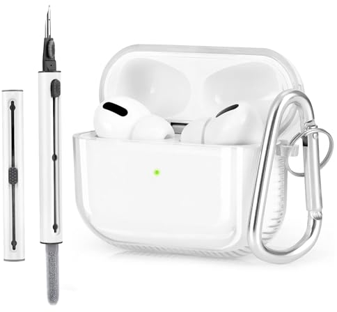 VISOOM Kompatibel mit Airpods Pro 2/Pro Case Cover mit Reinigungsset, Transparente TPU Schutzhülle für Airpod Pro 2nd/1st Generation(2022/2019) mit Karabiner[Front LED sichtbar],Clear