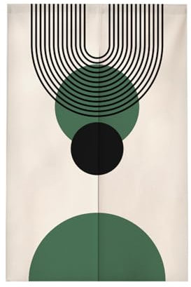 Surwin Japanese Noren Doorway Curtain Green Nordic Cotton Linen Door Curtain Window Treatment Tapestry for Decorative Kitchen Partition Bistro Shading Home (75x150cm,Green circle)