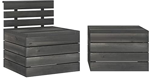 KTHLBRH Gartenmöbel Set Terrassenmöbel Balkonmöbel 2-TLG. Garten-Sofagarnitur aus Paletten Kiefernholz Dunkelgrau