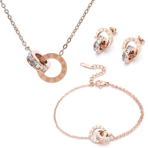ARHZ set gioielli donna, collana, bracciale, orecchini, set in oro rosa