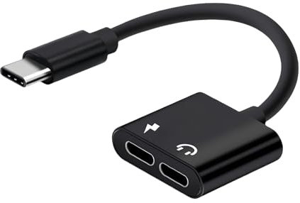 Adaptador USB-C de Audio + Carga, USB C Splitter, USB C Macho a Doble Tipo-C Hembra, Adaptador Cargador Doble Puerto Tipo-C Compatible con Transferencia de Datos para Portátil, Tablet, Teléfonos