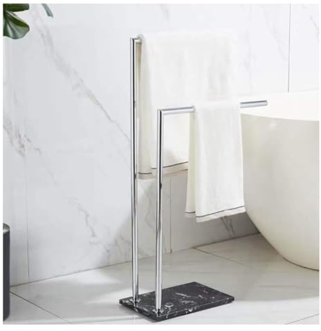 Handtuchhalterständer, freistehender Handtuchhalter, 2-stufiger stehender Handtuchhalter mit Marmorsockel, Handtuchständer mit Doppelstange aus Messing, Handtuchhalter für Badezimmer, Waschküche,