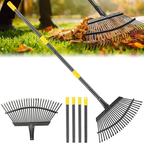 Rechen, Gartenrechen für Blätter, robuster Metall-Laubbesen mit 94 - 200,7 cm verstellbarem langem Stahlgriff, 25 Zinken, 45,7 cm breit, Hofrechen für Rasen, Blumenbeet, Gras, Mulch, Strauch, Camping
